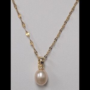 18K Gold Plated Pearl Drop Necklace – Blush Pink Freshwater Pearl, 18” + 1.5”